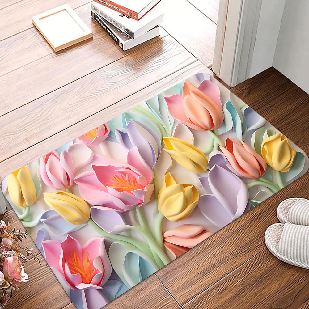 Colored Tulips Diatom Mud Entrance Antislip Home Outdoor Kitchen Rug Washable Hallway Bathroom Porch Floor Door Mat Decorate