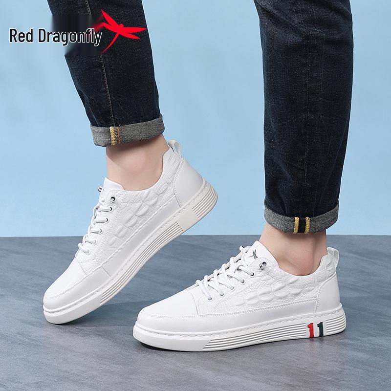 Red Dragonfly Men's 2026 Spring Sports Slip-on Leather Board Shoes - High-End, Versatile, and Thick-Soled Casual Footwear for Men