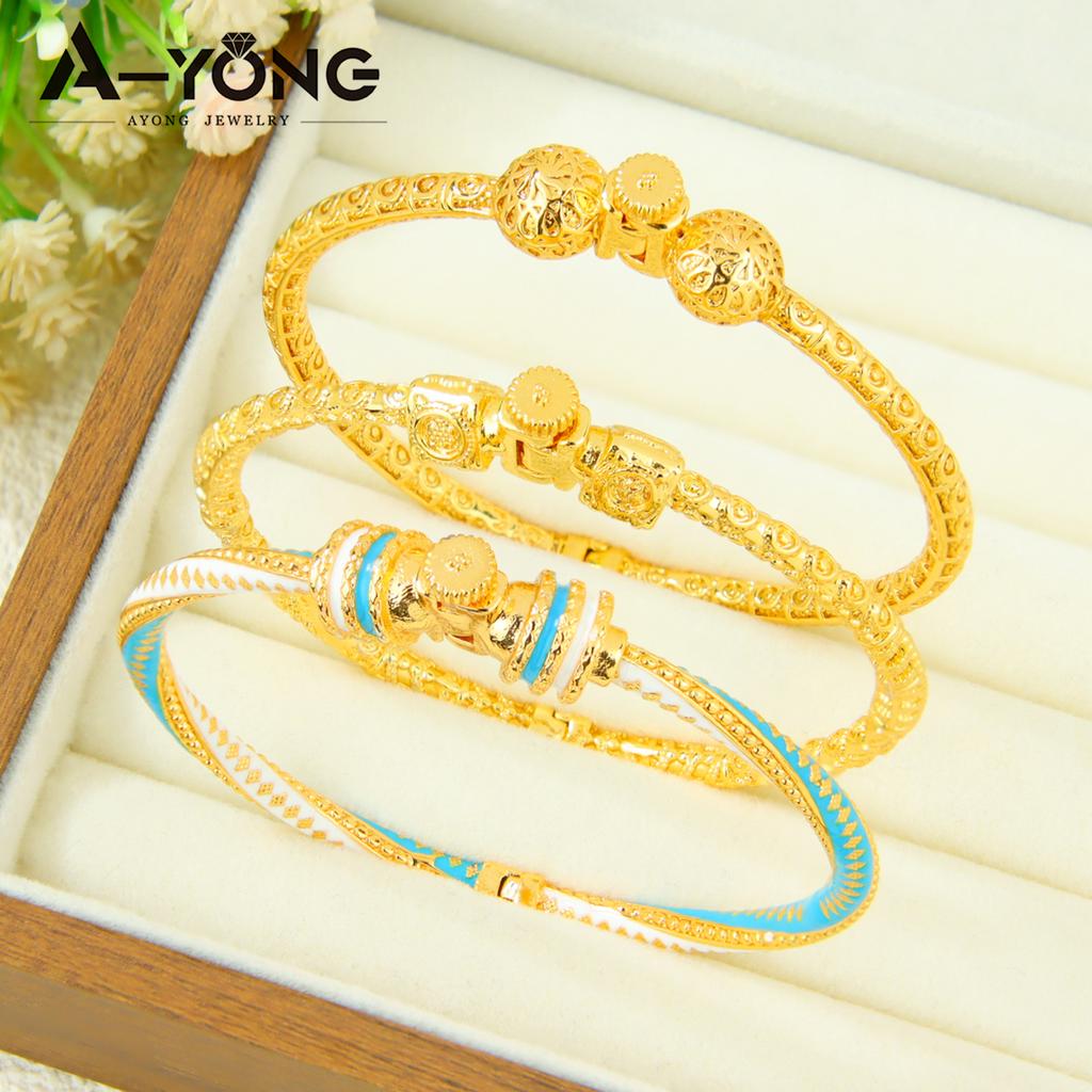 Ethiopia Classic Turquoise Bracelet 21k Gold Plated Dubai Charm Opening Bangles Oman Women Bridal Wedding Party Jewelry