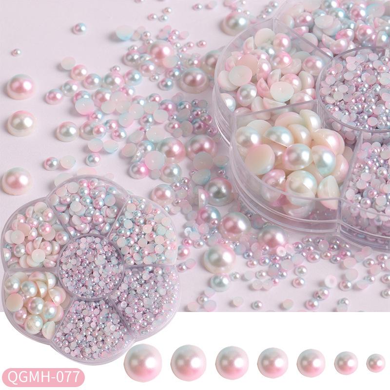 Nail Art Jewelry 7 Grid Plum Blossom Abs Semi-Round Flat Bottom Nail Art Pearl Nail Art Decoration Mixed