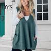 Sand Line Texture Vest Women Sweater V-neck Sleeveless Pockets Mid-length Knitting Jumper Tops Solid Color Autumn Winter Casual Knitwear Season