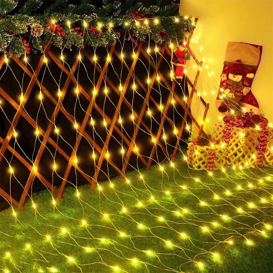 Thrisdar 3X2M 6X4M Plug In Large Net Mesh String Light 8 Modes Outdoor Curtain Net Light for Trees Party Garden Wedding Decor