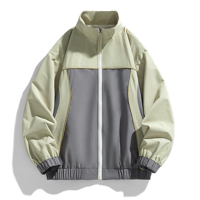 Men's Jackets, Stand Collar, Round Neck Jackets, Men's Spring, Autumn and Winter Trendy Color Matching, Versatile Casual Tops for Men