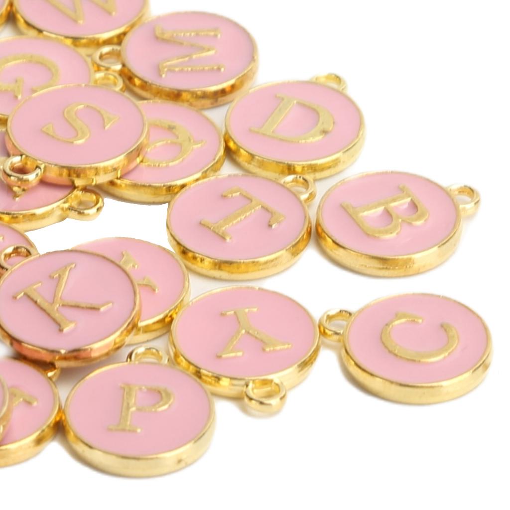 26pcs / Bag English Letter Pendant Metal Round Pendant for Jewelry Making Craft