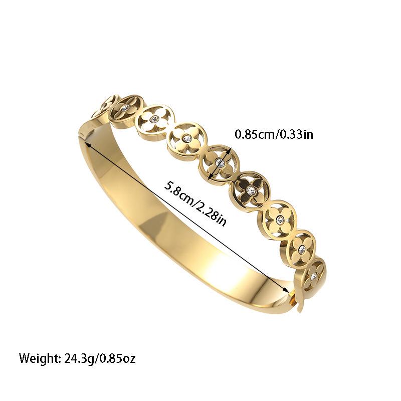 European-American Fashion Rhinestone Titanium Steel Bracelet - Non-Fading Stainless Steel, Simple Open Design.