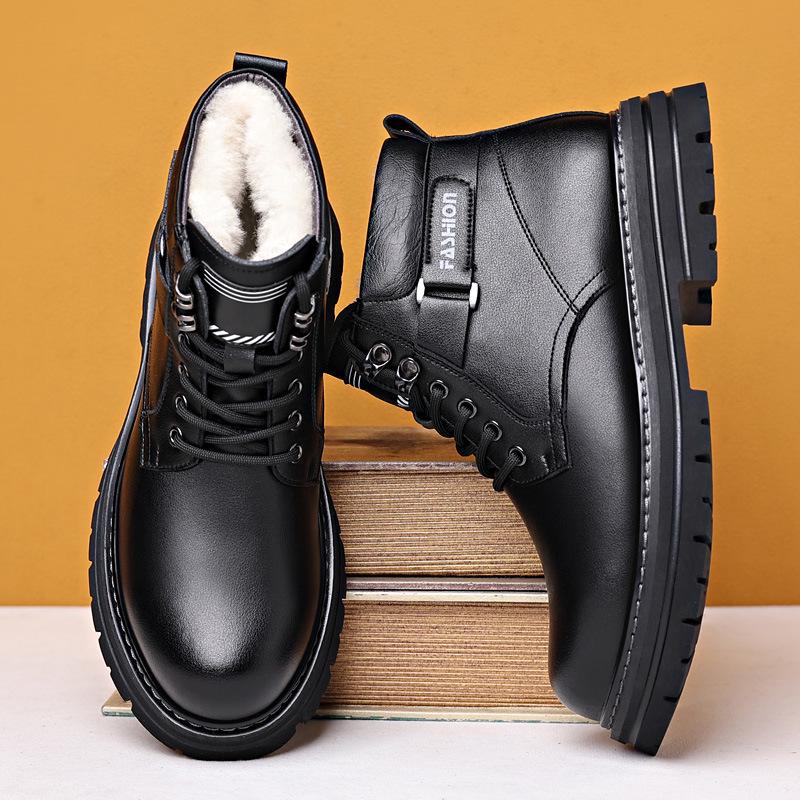 Cizme de iarnă pentru bărbați, stil britanic, cu toc înalt, din piele de vacă, la modă: Lână Casual, Muncă și Design cu Talpă Groasă
