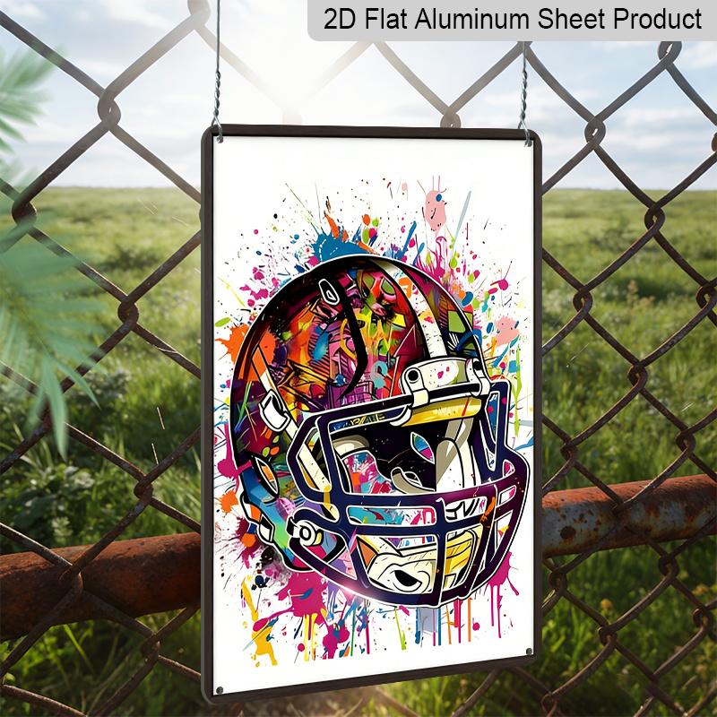2D Flat, Vintage American Football Graffiti Aluminum Metal Wall Art Sign - 12x8 Inch Aluminum Retro Decor, Vibrant Color Splash Design for Home