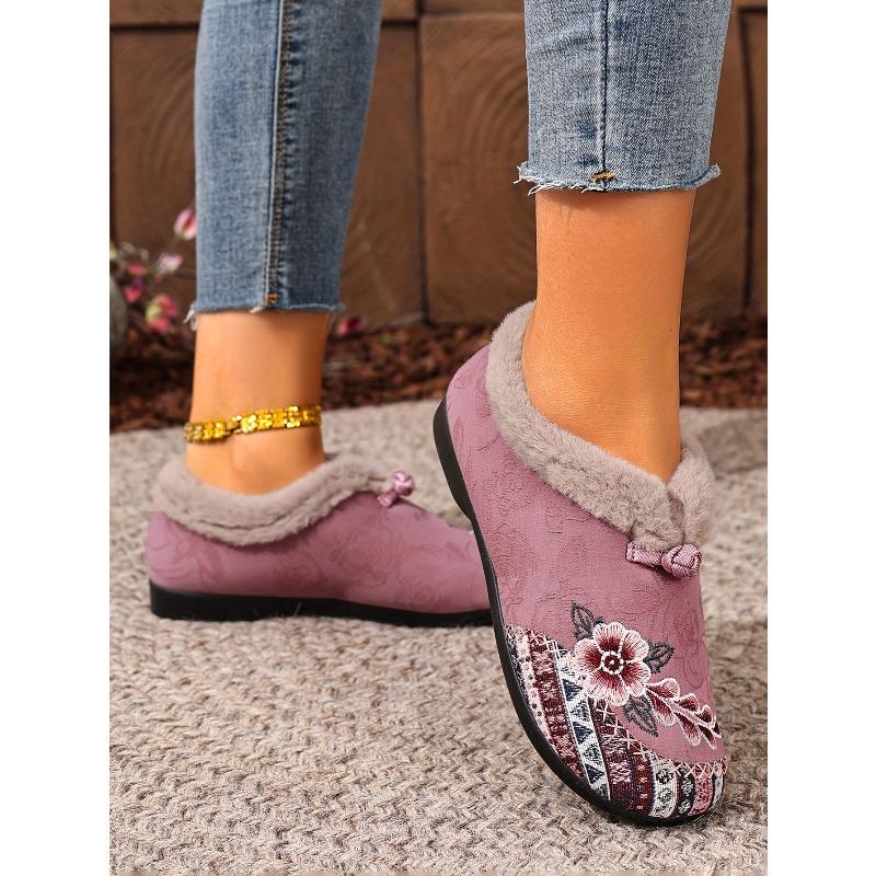 Shoes, Cotton Shoes, Embroidered Bags, Heels, Middle-aged and Elderly Woolen Shoes, Warm Ethnic Style, Comfortable Soft-soled Mother Cotton Shoes