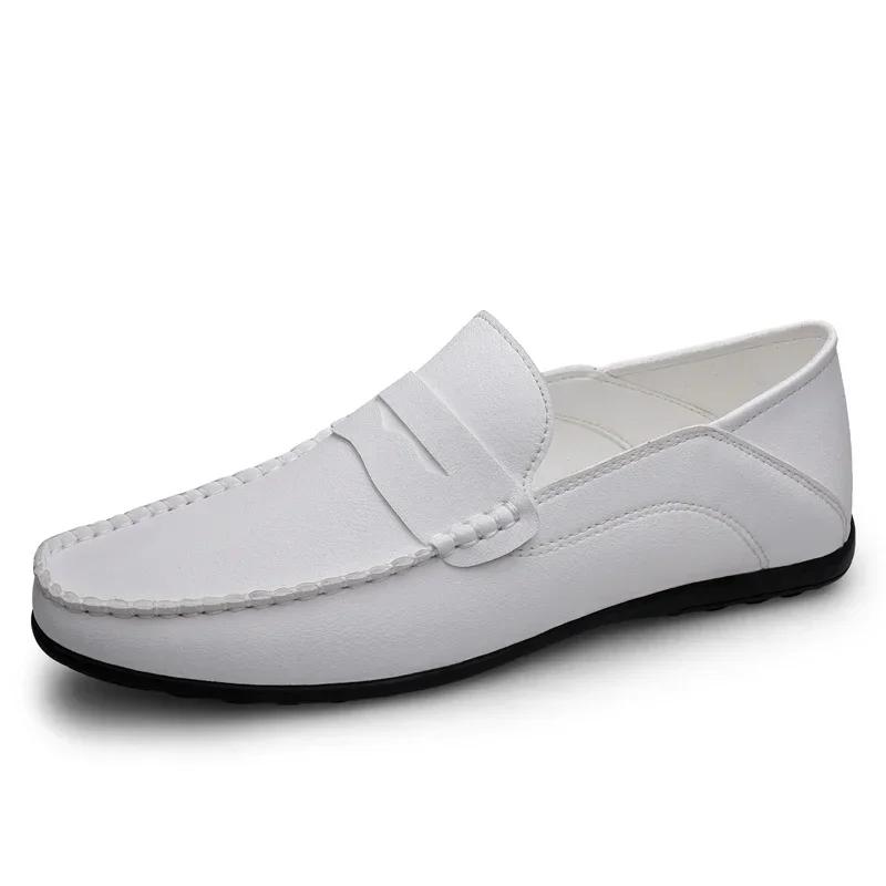 Mocasines de Verano para Hombre Vestido de Boda Blanco Mocasines para Conducir Calzado Zapatos Casuales de Hombre Piel Partida Slip On Ligeros Zapatos Masculinos