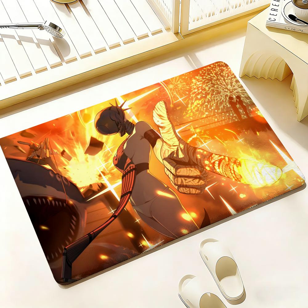C-Chainsaw Man Floor Mat Bedroom Living Room Flannel Door Mat Non-Slip Home Decor