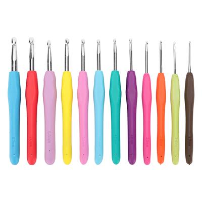12 Pièces Crochets Aiguilles à Tricoter en Aluminium Couleur Silicone TPR pour Pull Outil de Tricot pour Enfants Débutants