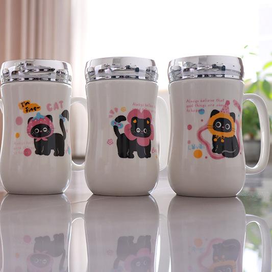 Cute Cartoon Ceramic Mirror Insulation Milk Water Cup Creative Coffee Couple Plus Formulation With Lid
