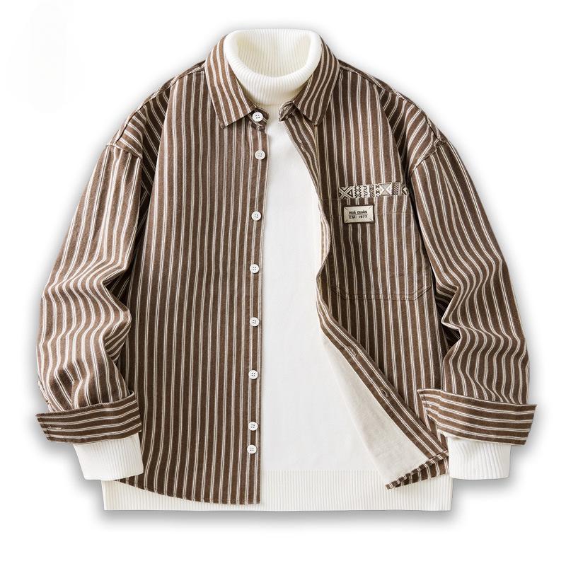 

Американская ретро полосатая рубашка с длинным рукавом мужская весенняя новая универсальная куртка 3XL коричневый