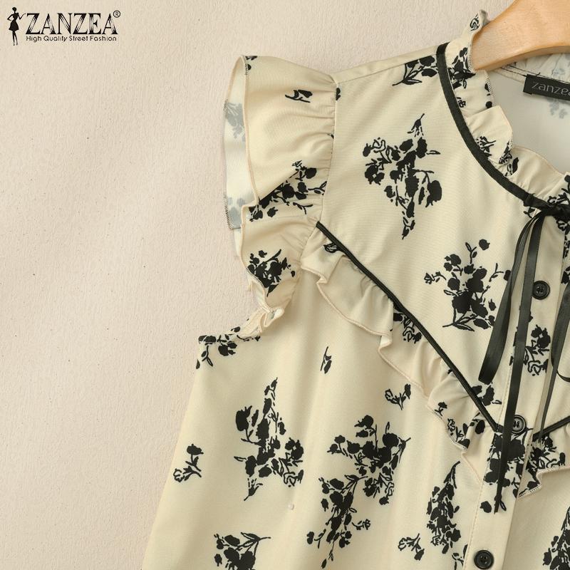 ZANZEA Women Summer Casual Round Neck Sleeveless Loose Print Vest Tops