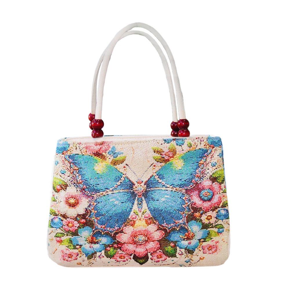 Ethnic Style Embroidery Canvas Bag Floral Embroidered Double Layered Lady Handbag Large Capacity Women Shoulder Bag Daily Use