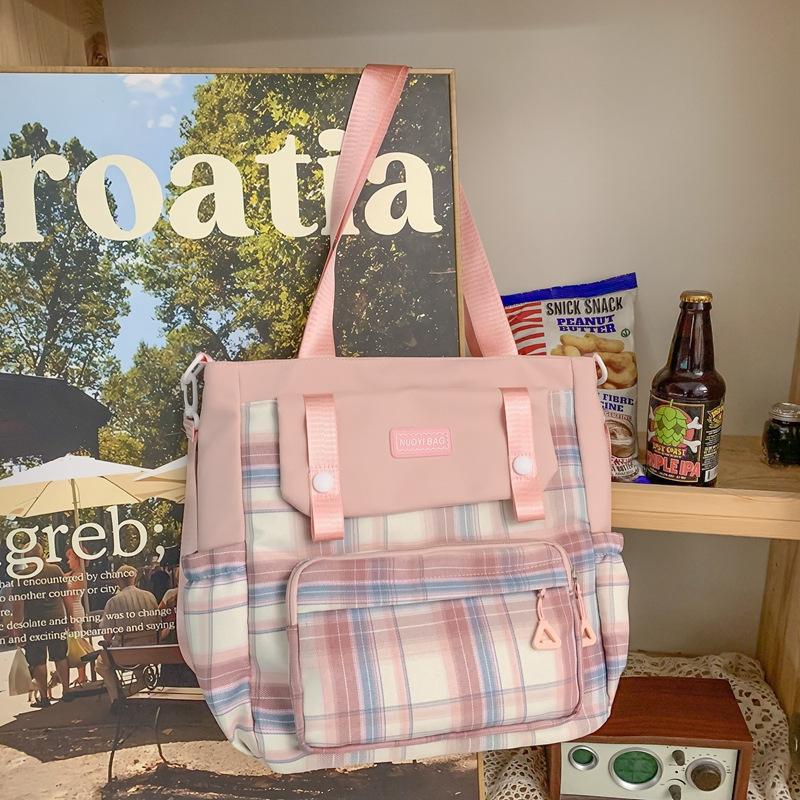Schoolbag New College Style Women's Plaid Contrast Color Large Capacity Backpack Junior High School Students Elementary School Students Two-piece