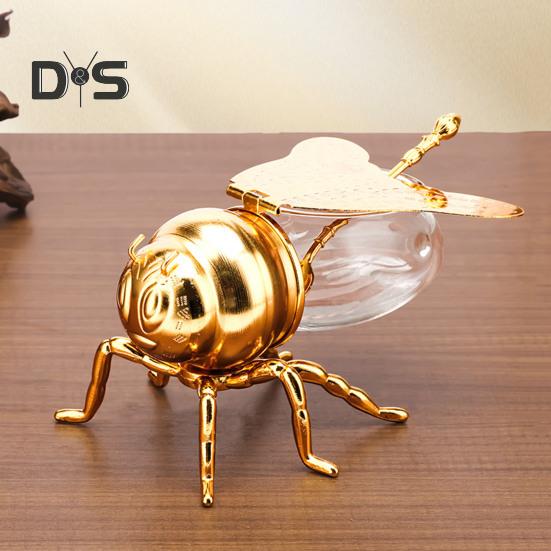 Honigglas in Bienenform, Bienenhonigtopf, Gewürzglas mit Löffel, Tischsirupspender, Glas für Küchendekor, Tee, Gewürze, Ölaufbewahrung