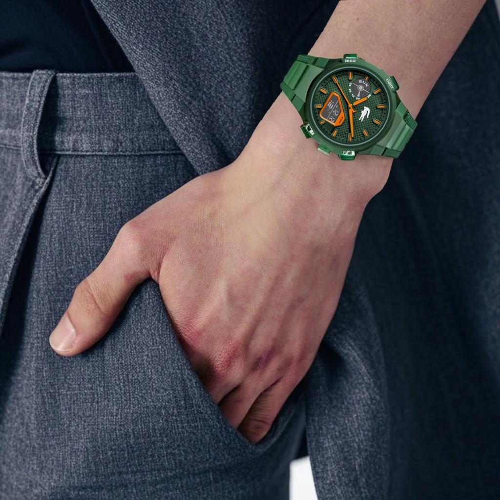 Lacoste Watch Quartz Movement Silicone Strap 45Mm Green Dial Water Resistant 100M Men watches 2011367