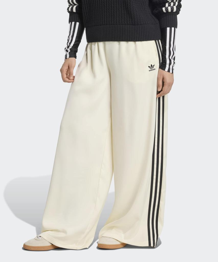 ADIDAS Satin Wide Leg Track Pants - Cream White:Black / Kd2542