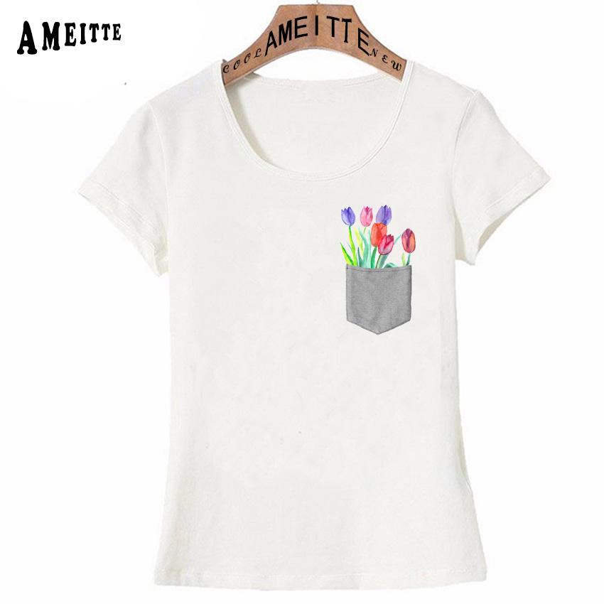 Pretty Watercolor Tulips Print T Shirt Summer Fashion Women T Shirt Colorful Flower Design Art Girl