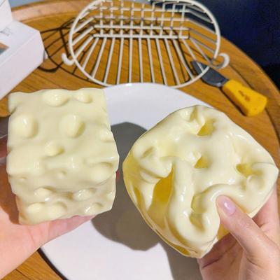Realistic Cheese Squeeze Toy Large TPR Fidget Thick Slow-Rising Toy Decompression Gadget for Stress Relief Portable Desk Decor for Kids Adults
