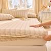 Cotton double-layer yarn printed fitted sheet three-piece set of small floral household bedroom mattress protective cover