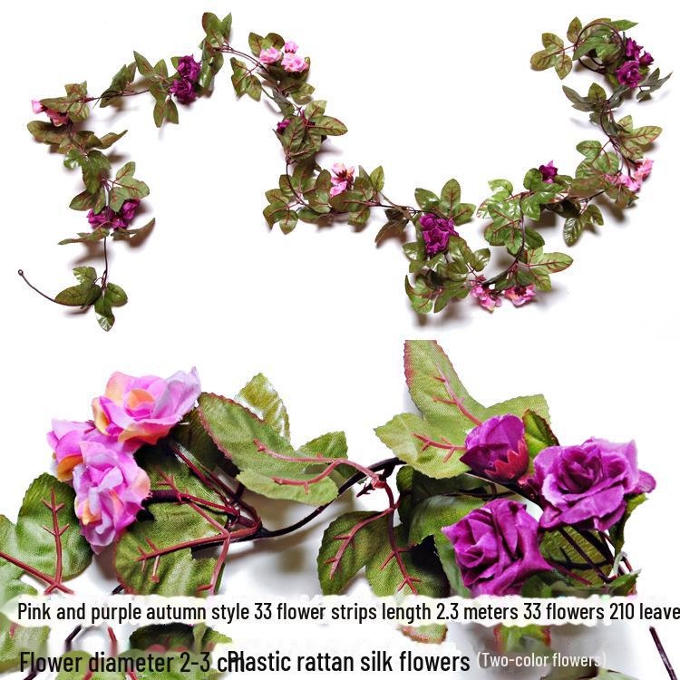 Silk and Plastic Roses Decorative Vines - Artificial Flowers for Weddings, Living Rooms, Home Ceilings, and Rattan Decor.