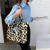 Fashion Simple Canvas Tote Bag Pink Leopard Print Bag Large Capacity Travel Handbags Versatile Shopping Shoulder Bag CLE