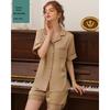 Dream Silk Brocade Summer Ice Silk Pajama Set: Unisex Short Sleeve Two-Piece with Loose Grid Pattern
