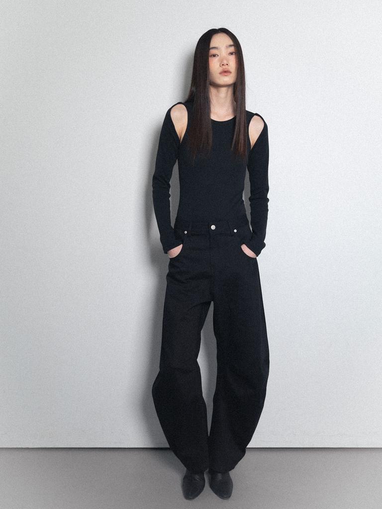 Visus Cotton Curved Pants_Black