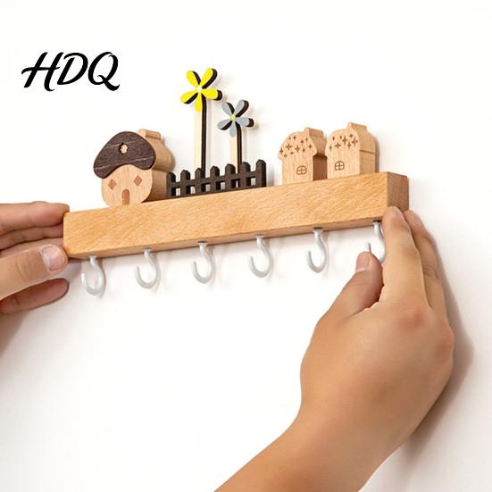 Wall Hanging Tool Hanger Solid Wood Key Holder with 6 Hooks Decorative Storage Rack Functional Hallway Organizer Space Saving Mounted for