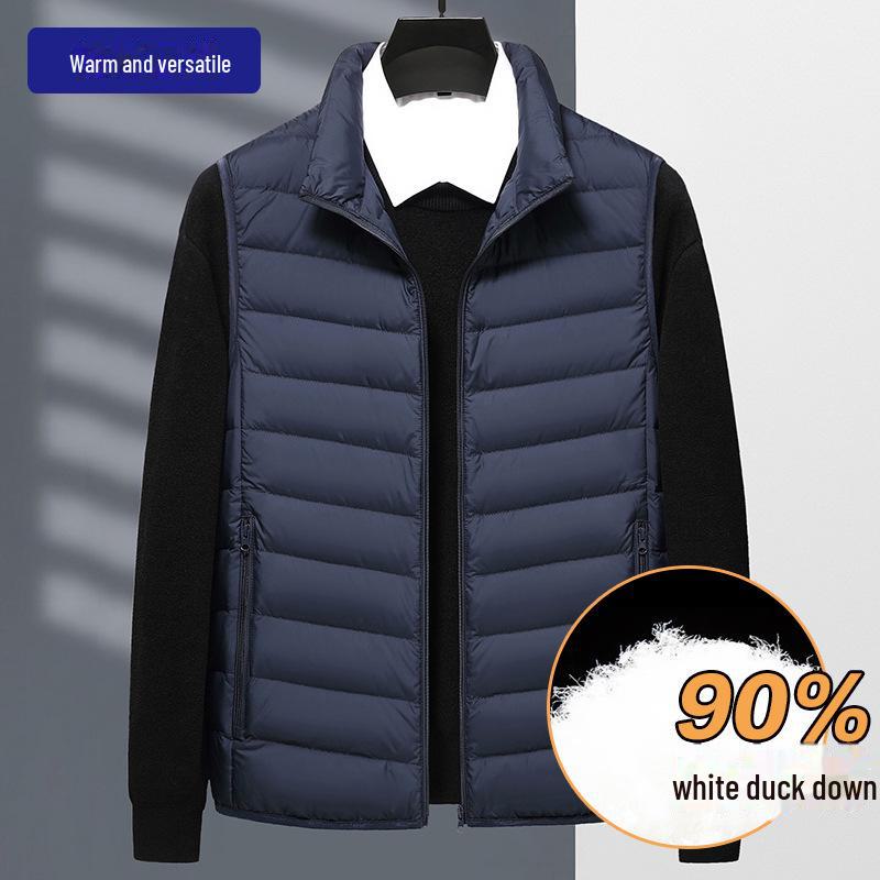 

Легкий пуховый жилет унисекс: Теплый, модный, без рукавов, короткий дизайн для зимней внутренней или верхней одежды XL темно-синий