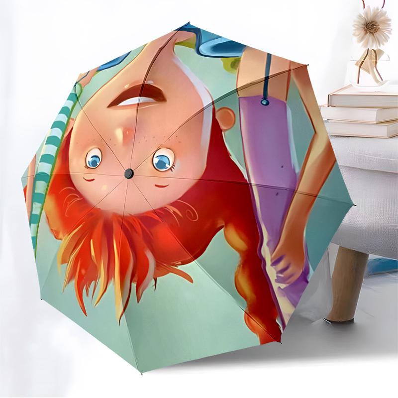1pc Pippi Longstocking Automatic Folding Umbrella, Portable Collapsible Design, Casual Outdoor Accessory L1127010