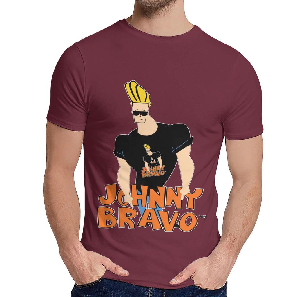 Rundhals Johnny Bravo Brille Cartoon T-Shirt Grafikdruck Unisex Reines Baumwoll-T-Shirt Heiß