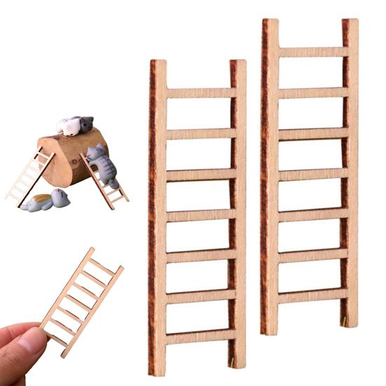 2 Pezzi Mini Scala da Giardino 2,4x0,8 Pollici Ornamento Miniatura in Legno per Giardini delle Fate Artigianato Fai-da-te Paesaggio Micro Accessorio per Casa delle Bambole