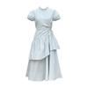 New summer irregular blue dress children's French temperament unique beautiful waist pinch cake long dress looks thin