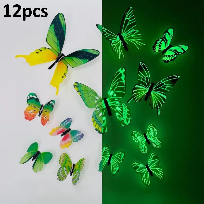 12pcs Luminous Butterfly Wall Stickers Bedroom Living Room Swicth Box Fridge Wall Decal Glow In The Dark Butterflies Home Decor