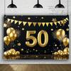 1 50th anniversary celebration banner - Golden anniversary and birthday party background photo booth and dessert table