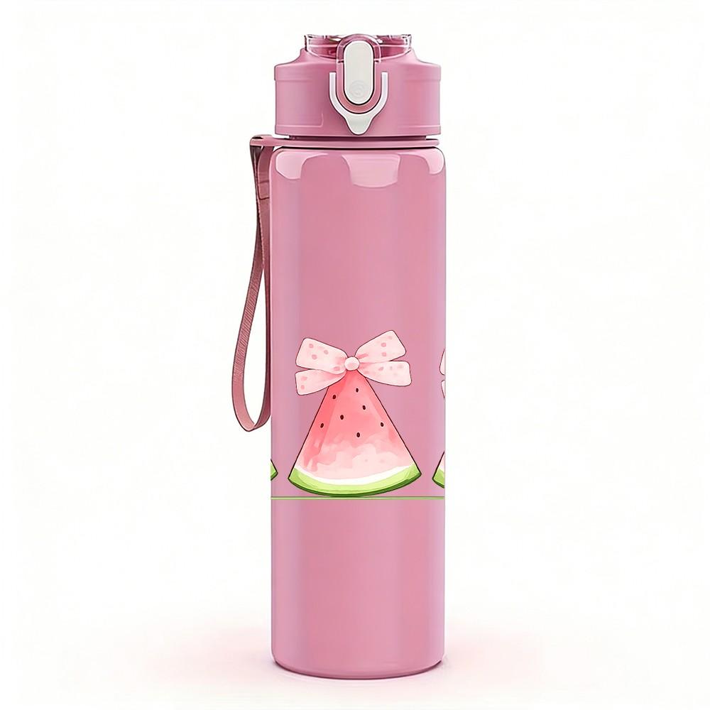 1PC Watermelon Slice Summer Fruit Print 750ml Color Plastic Sports Water Bottle Leakproof Flip Straw Lid Suitable for Sports Office Home Use