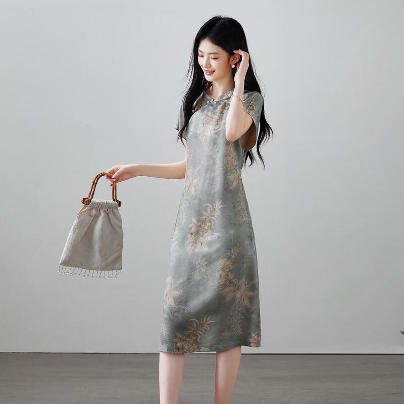 SOFSIL 2026 Summer New Chinese Style Silk Blend Printed Qipao Dress