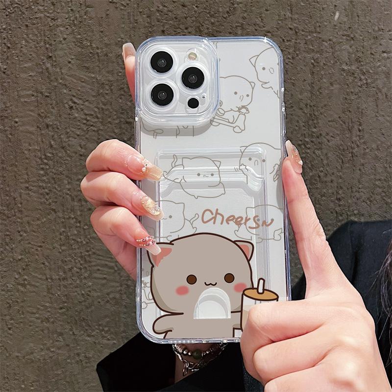 Card Slot Holder Silicone Wallet Pocket Case For Xiaomi Redmi Note 14 13 Samsung A54 A24 A34 Oppo A38 A58 A78 IPhone 14 15 16 Cover Clear Phone Bumper