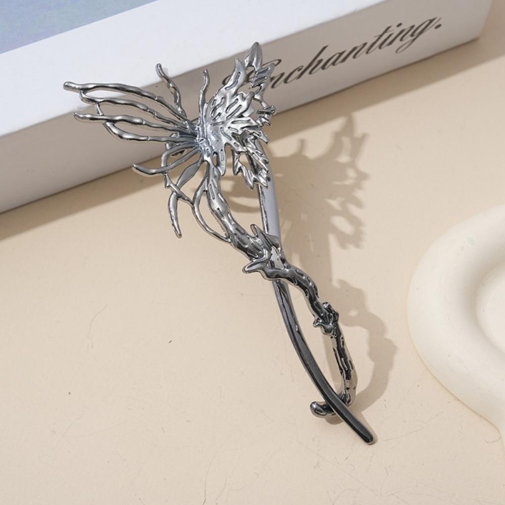 1pc Gothic Silver Metallic Hair Pins Intricate Butterfly Flower Design Perfect for Fantasy Inspired Looks Dark Academia Styles