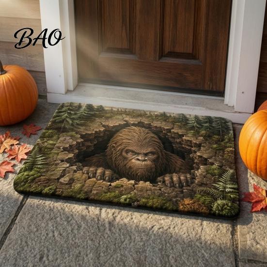 Anti Slip Hallway Carpet 3D Spooky Halloween Rug, Scary Creature Optical Illusion 16" x Decorative Entrance Floor Runner 24" Non-Slip Door Mat