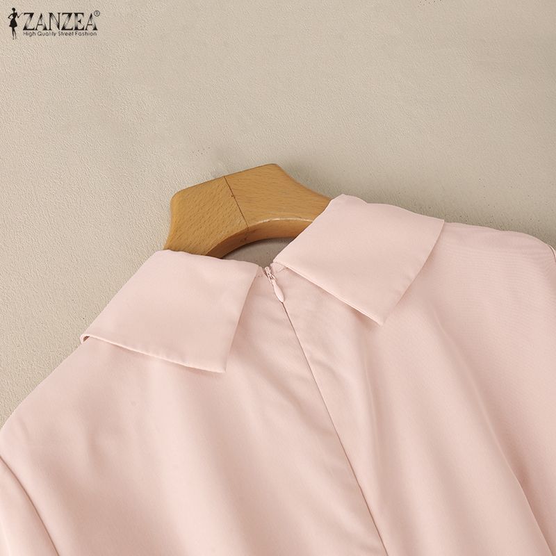 ZANZEA Vestito casual da donna a maniche corte con colletto da bambola dolce