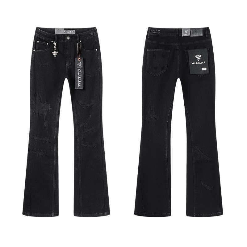 Valabasas Stil '' Retro Distressed Gewaschene Stretch Schlagjeans Herren Damen Streetwear Freizeit Hosen