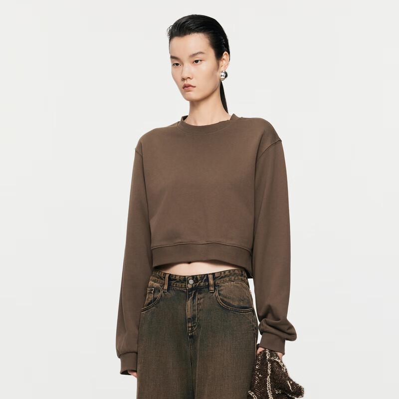 JNBY 2024 Fall Loose Fit Round Neck Cropped Sweatshirt