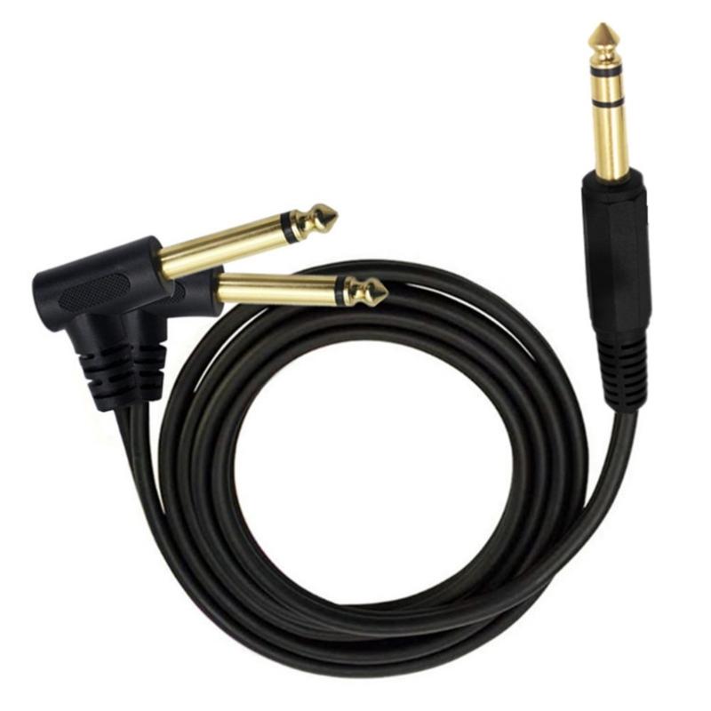 6.35mm TRS Stereo To 2Mono Male Audios Cable 6.35mm Sound Splitter Wire Gold Covered Right Angle Ends For Studio Gear