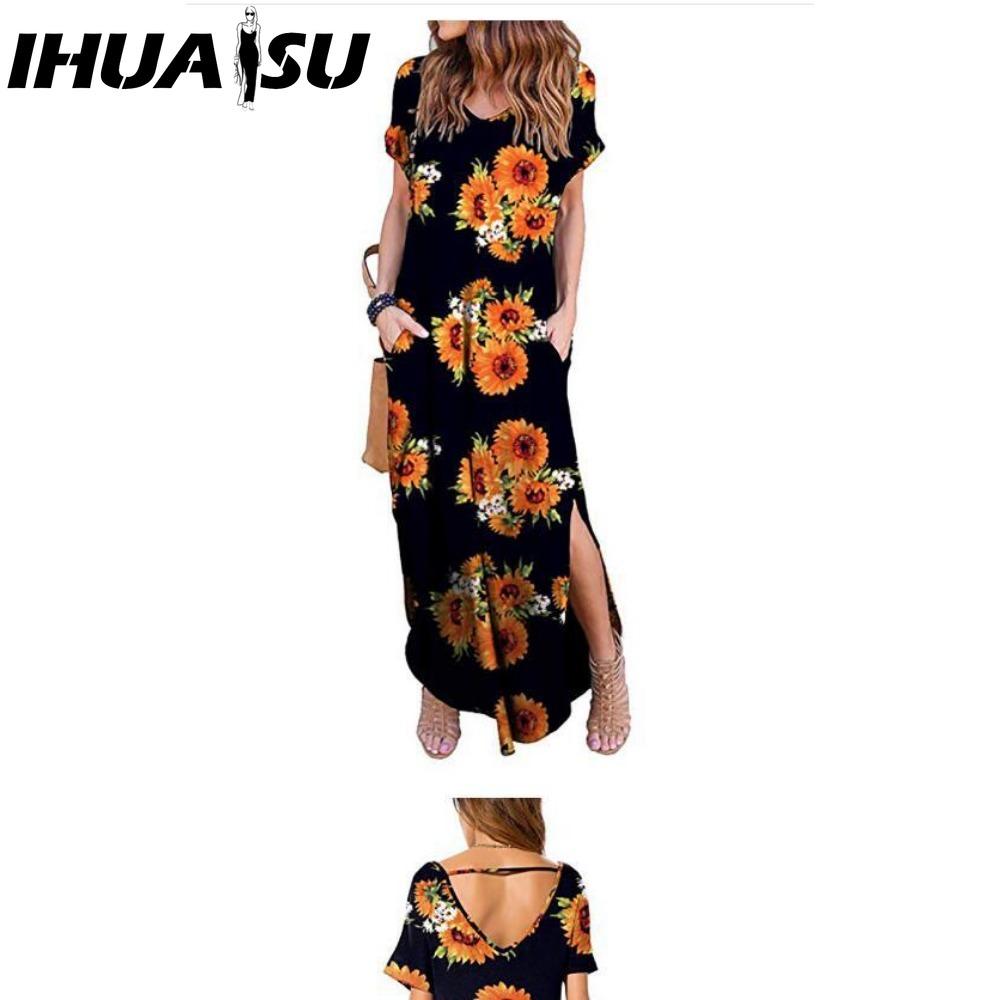 IHUASU Women's Fashion Summer Spring Short Sleeve V-Neck Casual Dresses