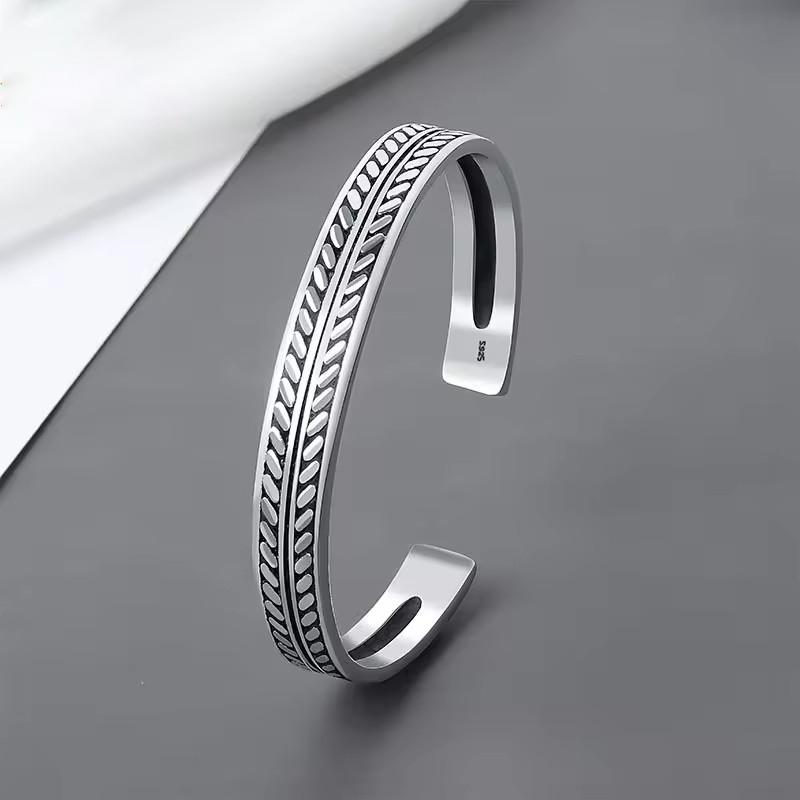 XIYANIKE Men Thai Silver Twisted Woven Opening Bracelets Bangle Neutral Retro Original Handmade Exquisite Jewelry Unique Gift