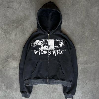 European and American Y2K Street Retro Trendy Printed Pattern Long Sleeve Hoodie